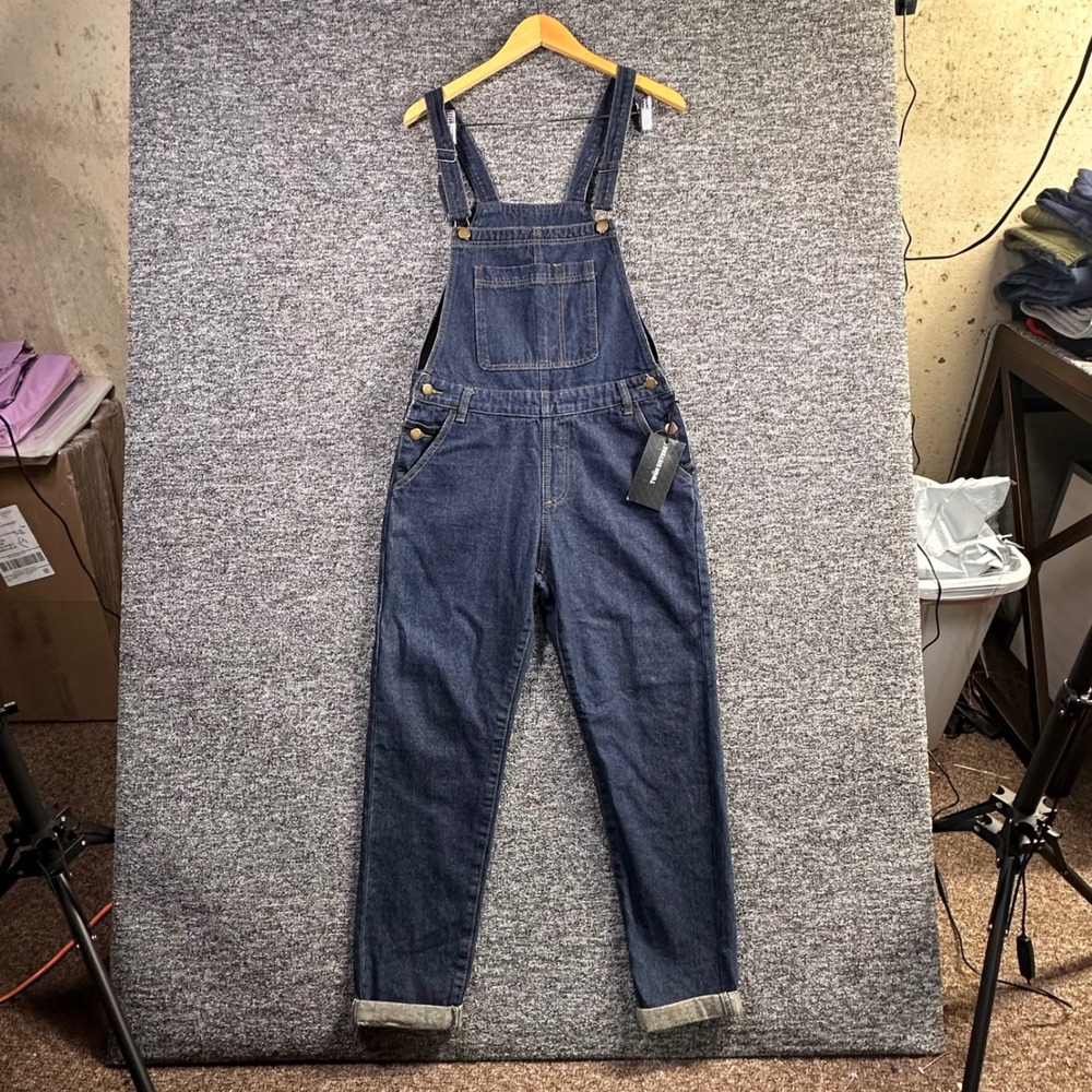 Classic Dark Blue Denim Women's Overalls with Adjustable Straps